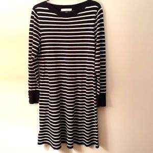 Loft Striped Flare Sweater Dress, SZ L, Black